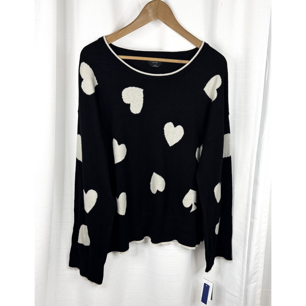 Kate Spade New York Heart Spade Sweater Womens M Black Cream Intarsia NWT